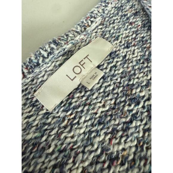 Loft Women’s Size L Blue Cable Knit V Neck Sweater - Picture 5 of 6